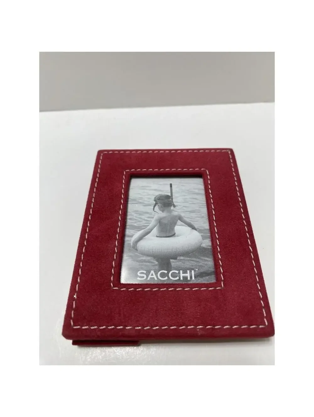 Small Red Photo Frame Felt Material Stich Border, 4in x 3in, SACCHU Brand New!